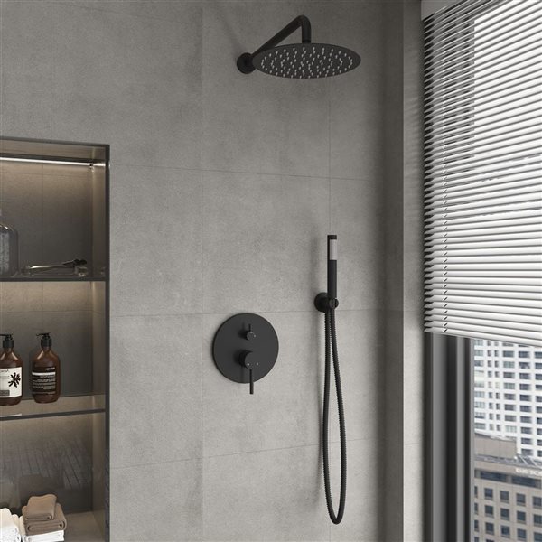 Clihome 10-in 2-Function Wall Mount Matte Black Round Shower Set