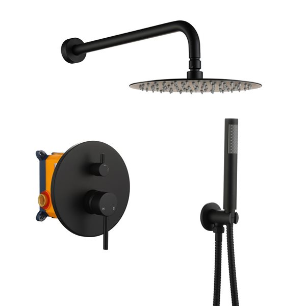 Clihome 10-in 2-Function Wall Mount Matte Black Round Shower Set