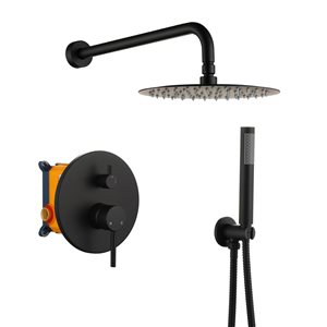 Clihome 10-in 2-Function Wall Mount Matte Black Round Shower Set