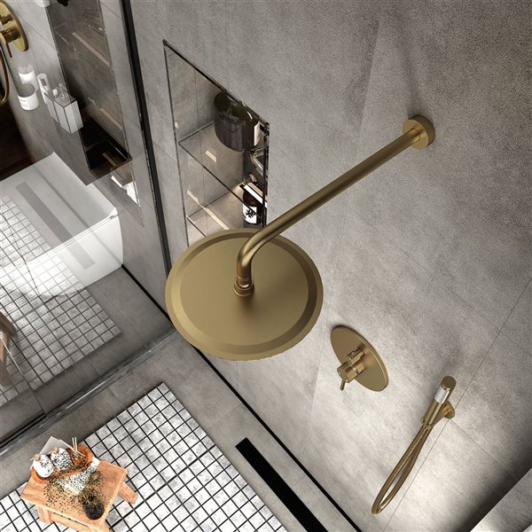 Clihome 10-in 2-Function Wall Mount Brushed Gold Round Shower Set