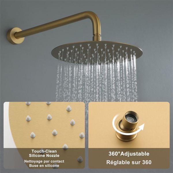 Clihome 10-in 3-Function Wall Mount Brusehd Gold Round Shower Set