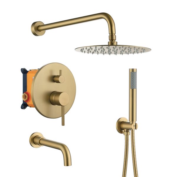 Clihome 10-in 3-Function Wall Mount Brusehd Gold Round Shower Set