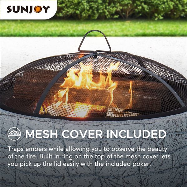 Sunjoy 26-in dia Misty Blue Clay Round Wood-Bruning Outdoor Fire Pit