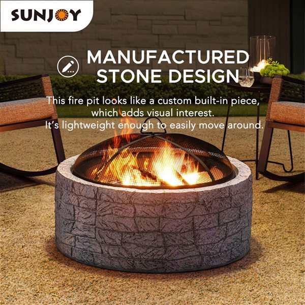 Sunjoy 26-in dia Misty Blue Clay Round Wood-Bruning Outdoor Fire Pit