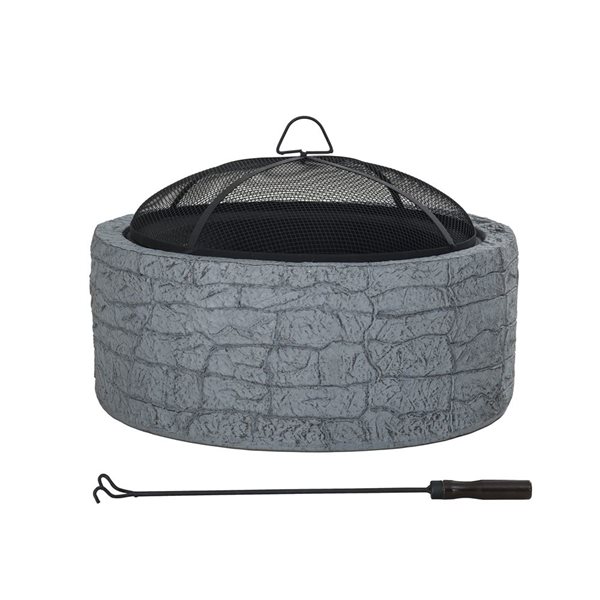 Sunjoy 26-in dia Misty Blue Clay Round Wood-Bruning Outdoor Fire Pit