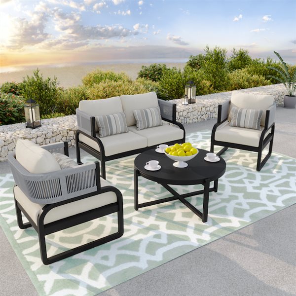 Sirio Mandevilla 4-piece Wood Conversation Set - Off-White