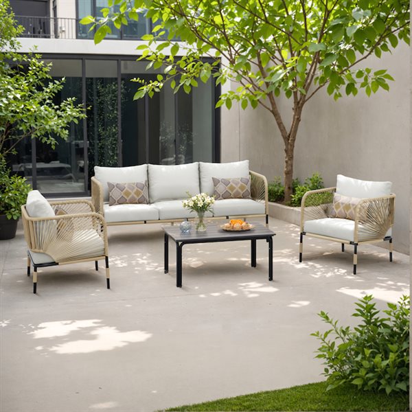 Sirio Hibiscus 4-piece Metal Conversation Set - Off-White Cushions