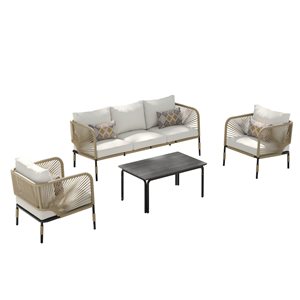 Sirio Hibiscus 4-piece Metal Conversation Set - Off-White Cushions