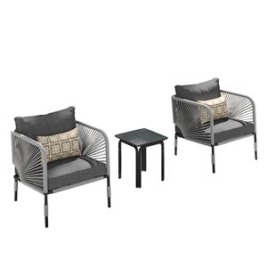Sirio Hibiscus 3-piece Metal Club Chair Set - Grey