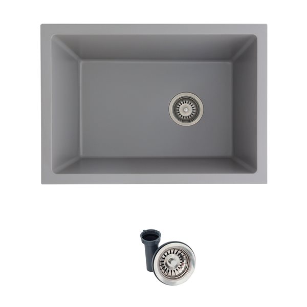 Stylish Killarney 25-in Gray Composite Granite Single Bowl Dual Mount Utility Sink with Strainer