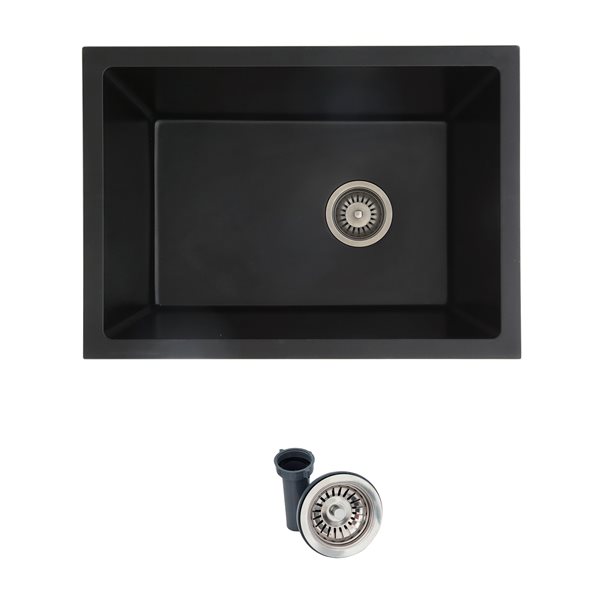 Stylish Killarney 25-in Black Composite Granite Single Bowl Dual Mount Utility Sink with Strainer