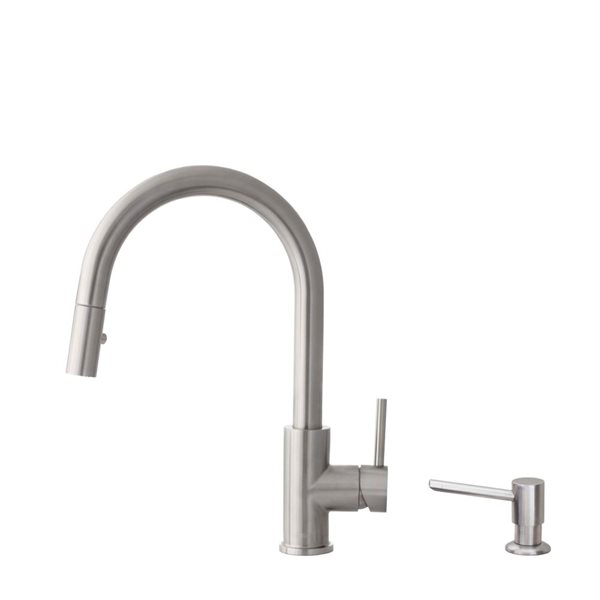 Image of Stylish | Brushed Stainless Steel Pull Down Kitchen Faucet, Single Handle With Soap Dispenser | Rona