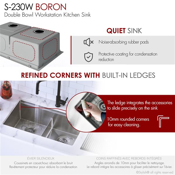 Stylish Boron 30 x 19 1/8-in Stainless Steel Workstation Double Bowl Kitchen Sink