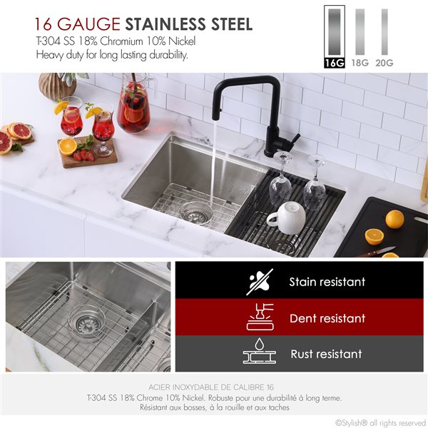 Stylish Boron 30 x 19 1/8-in Stainless Steel Workstation Double Bowl Kitchen Sink