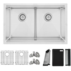 Stylish Boron 30 x 19 1/8-in Stainless Steel Workstation Double Bowl Kitchen Sink