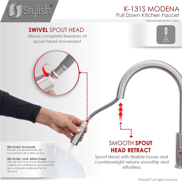 Stylish Brushed Stainless Steel Pull Down Kitchen Faucet with Water Tap