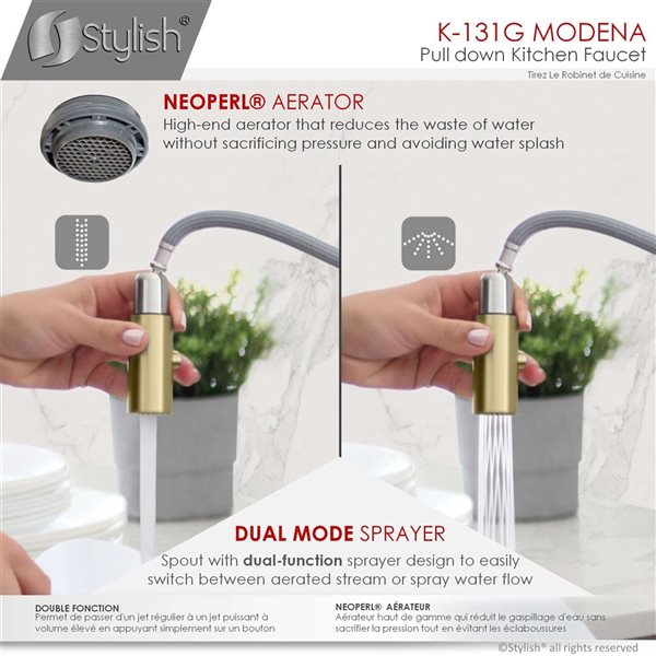 Stylish Brushed Gold Pull Down Kitchen Faucet with Soap Dispenser