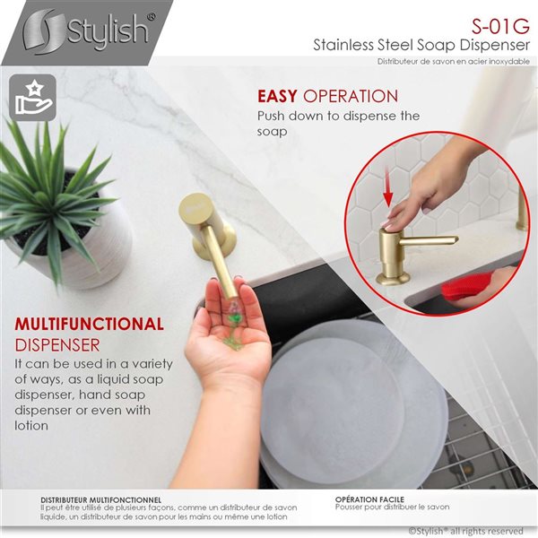 Stylish Brushed Gold Pull Down Kitchen Faucet with Soap Dispenser