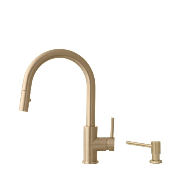 Stylish Brushed Gold Pull Down Kitchen Faucet with Soap Dispenser