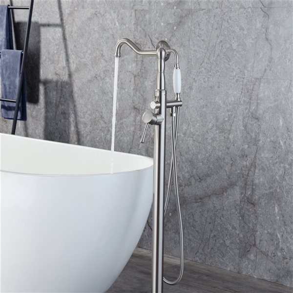 Flynama Brushed Nickel 2 Handle Floor Mounted Tub Faucet