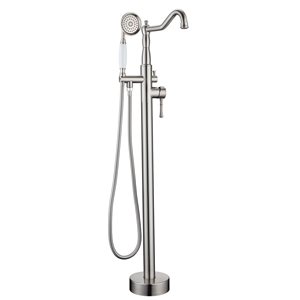 Flynama Brushed Nickel 2 Handle Floor Mounted Tub Faucet