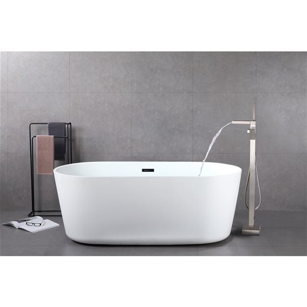 Robinet de baignoire autoportante cascade Flynama nickel brossé avec douche à main