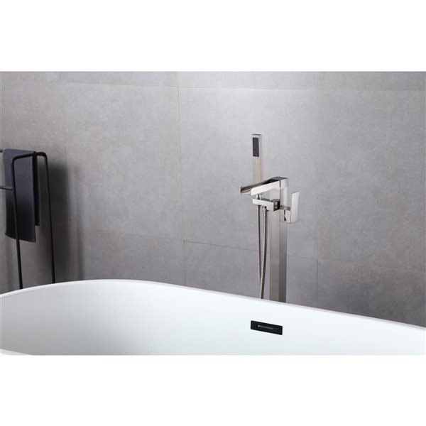 Robinet de baignoire autoportante cascade Flynama nickel brossé avec douche à main