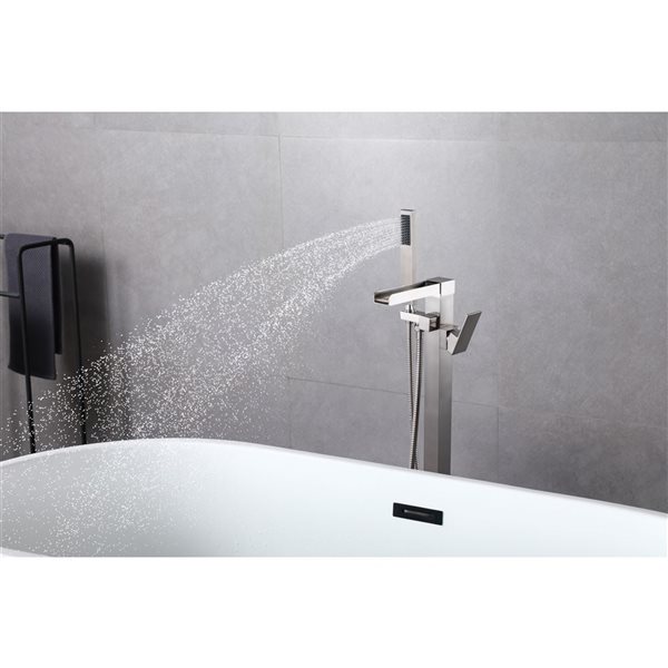 Robinet de baignoire autoportante cascade Flynama nickel brossé avec douche à main