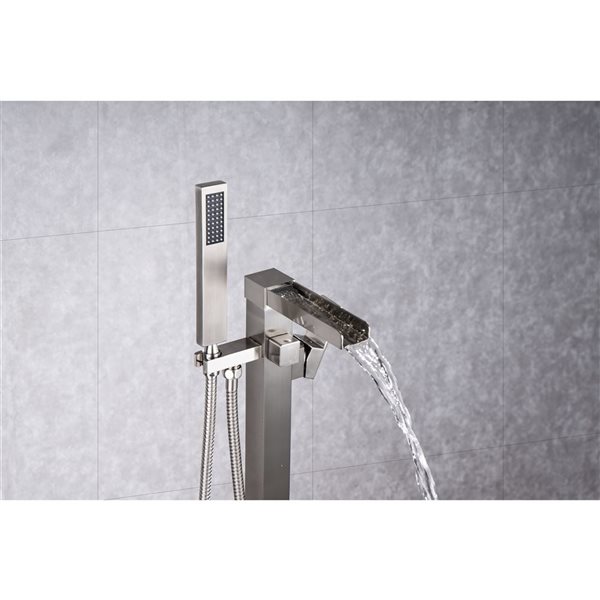 Robinet de baignoire autoportante cascade Flynama nickel brossé avec douche à main