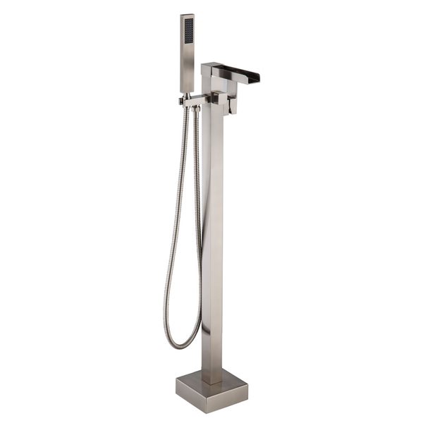 Flynama Brushed Nickel Single Handle Freestanding Waterfall Bathtub Faucet with Hand Held Shower