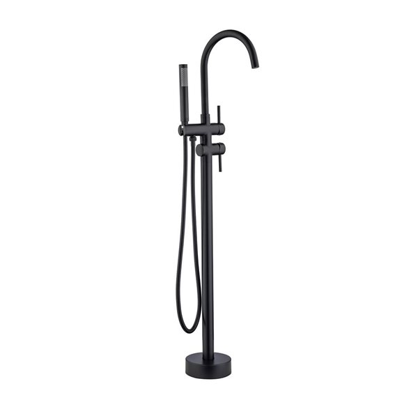 Flynama Matte Black Single Handle Floor Mounted Tub Faucet