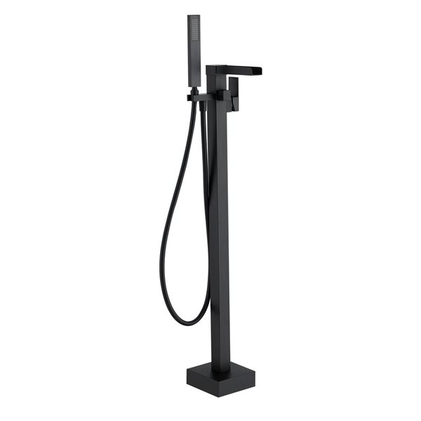 Flynama Matte Black Single Handle Freestanding Waterfall Bathtub Faucet with Hand Held Shower