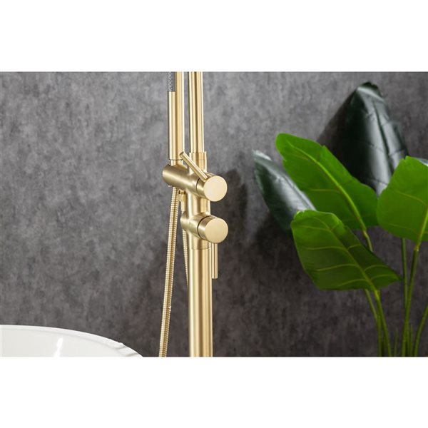 Flynama Brushed Gold Single Handle Floor Mounted Tub Faucet