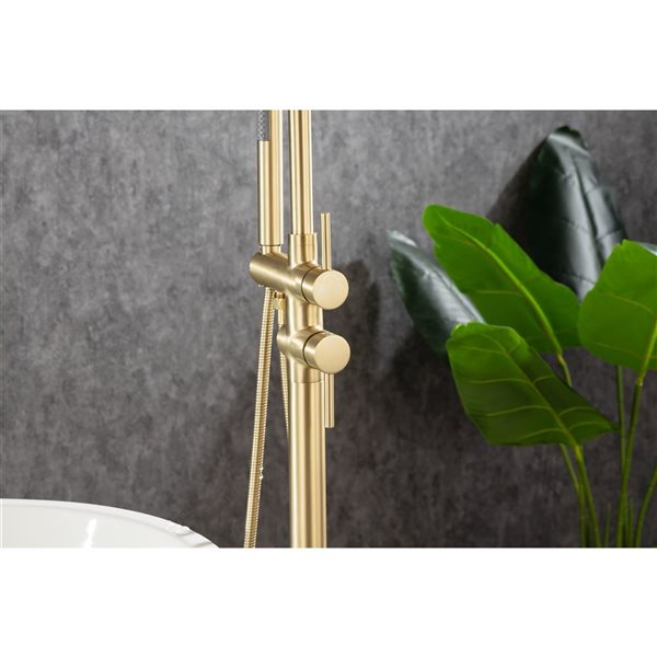 Flynama Brushed Gold Single Handle Floor Mounted Tub Faucet