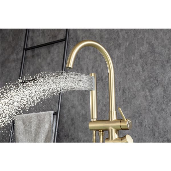 Flynama Brushed Gold Single Handle Floor Mounted Tub Faucet