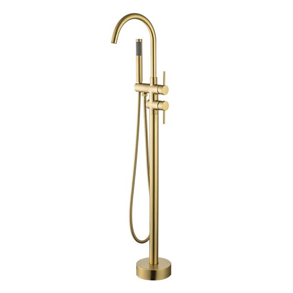 Flynama Brushed Gold Single Handle Floor Mounted Tub Faucet