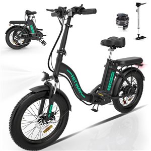 HITWAY BK6M 750W/48V/14Ah Folding Electric Bike with 20 x 3.0-in Fat Tire, Shimano 7-Speed Transmission - Black