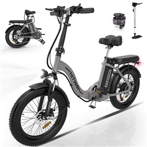 HITWAY BK6M 750W/48V/14Ah Folding Electric Bike with 20 x 3.0-in Fat Tire, Shimano 7-Speed Transmission - Grey