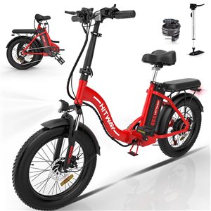 HITWAY BK6M 750W/48V/14Ah Folding Electric Bike with 20 x 3.0-in Fat Tire, Shimano 7-Speed Transmission - Red