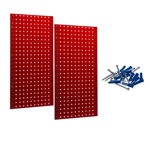 Triton Products 18-in W x 36-in H Red Epoxy Coated 18-Gauge Steel Square Hole Pegboards and Mounting Hardware - 2-Pack