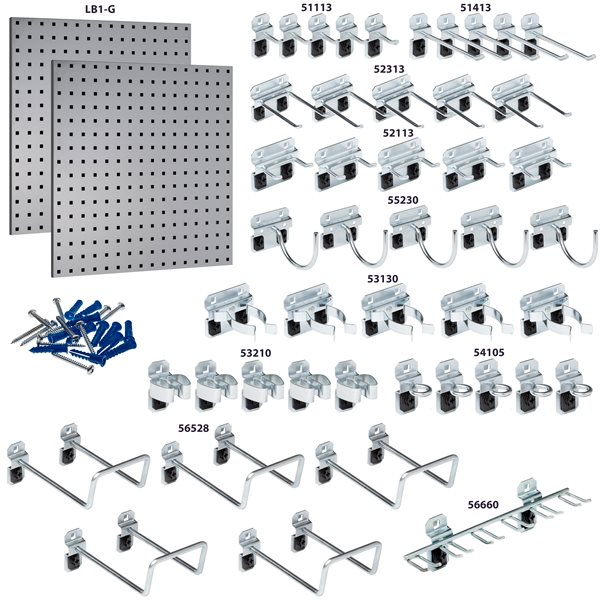 Triton Products 24 W x 42-1/2-in H Grey Epoxy Coated 18-Ga Steel Square Hole Pegboards w/ 46-Piece LocHook Asmt -2-Pack