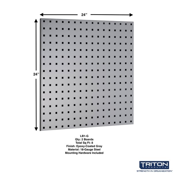 Triton Products 24 W x 42-1/2-in H Grey Epoxy Coated 18-Ga Steel Square Hole Pegboards w/ 46-Piece LocHook Asmt -2-Pack