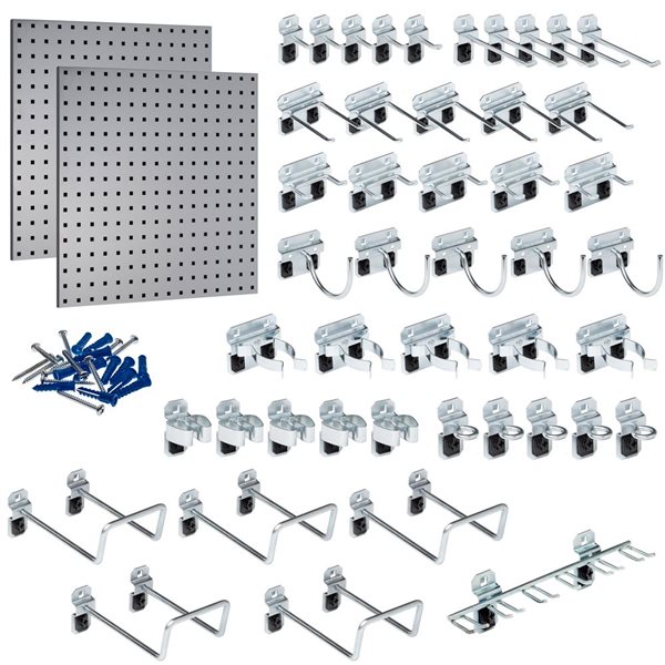 Triton Products 24 W x 42-1/2-in H Grey Epoxy Coated 18-Ga Steel Square Hole Pegboards w/ 46-Piece LocHook Asmt -2-Pack