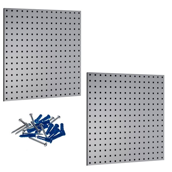 Triton Products 24 x 24-in Grey Epoxy Coated 18-Gauge Steel Square Hole Pegboards and Mounting Hardware - 2-Pack