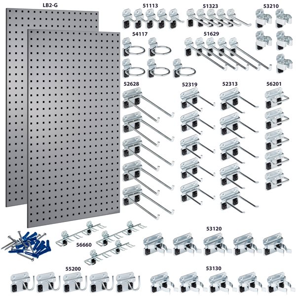 Triton Products 24 W x 42-1/2-in H Grey Epoxy Coated 18-Ga Steel Square Hole Pegboards with 63-Piece LocHook Assortment