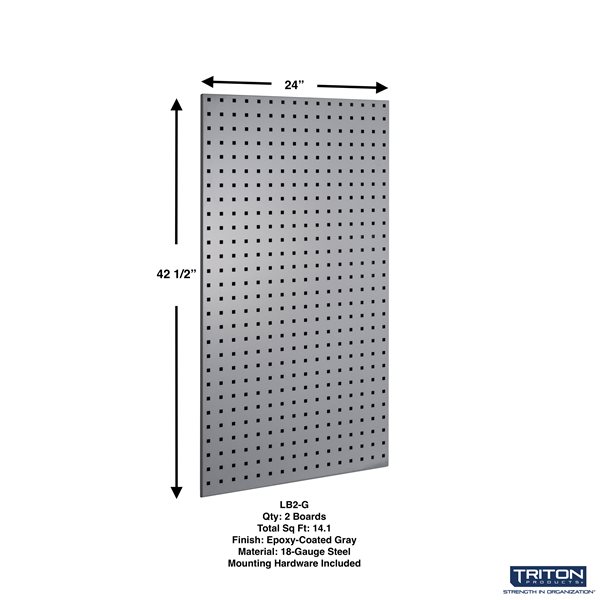 Triton Products 24 W x 42-1/2-in H Grey Epoxy Coated 18-Ga Steel Square Hole Pegboards with 63-Piece LocHook Assortment