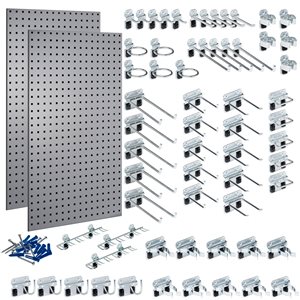 Triton Products 24 W x 42-1/2-in H Grey Epoxy Coated 18-Ga Steel Square Hole Pegboards with 63-Piece LocHook Assortment