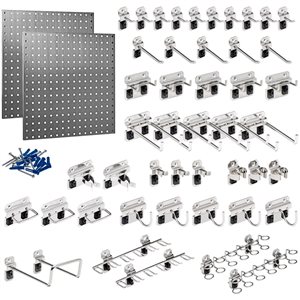 Triton Products 24 x 24-in 304 Stainless Steel 18-Ga Steel Square Hole Pegboards w/ 46-Pc LocHook Asmt - 2-Pack