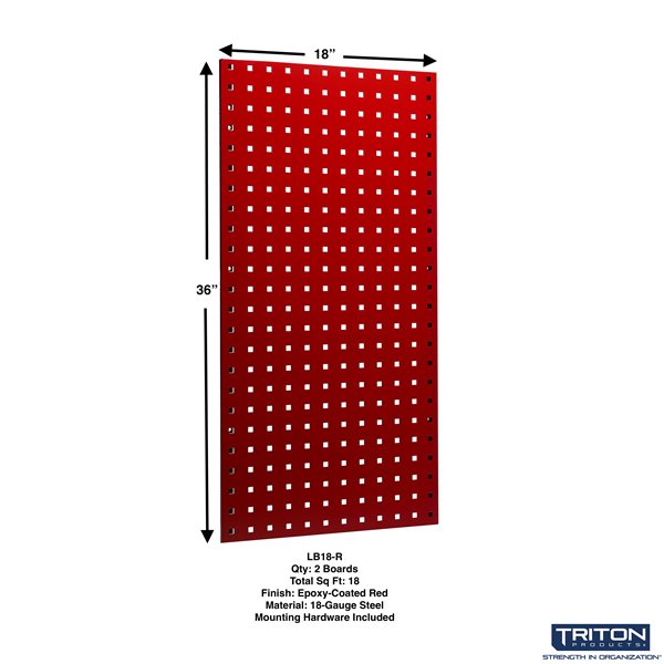 Triton Products 18 W x 36-in H Red Steel Square Hole Pegboards w/ 30-Piece LocHook asmt and Hanging Bin System - 2-Pack