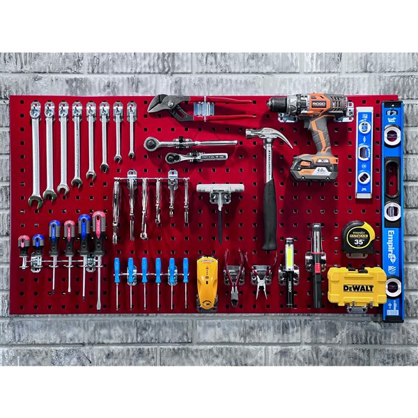 Triton Products 18 W x 36-in H Red Steel Square Hole Pegboards w/ 30-Piece LocHook asmt and Hanging Bin System - 2-Pack